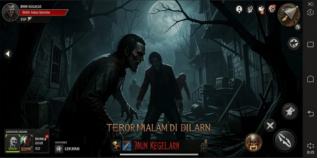 Tangkapan layar gameplay <strong>8HHH</strong> yang menampilkan suasana kelam dan menakutkan.