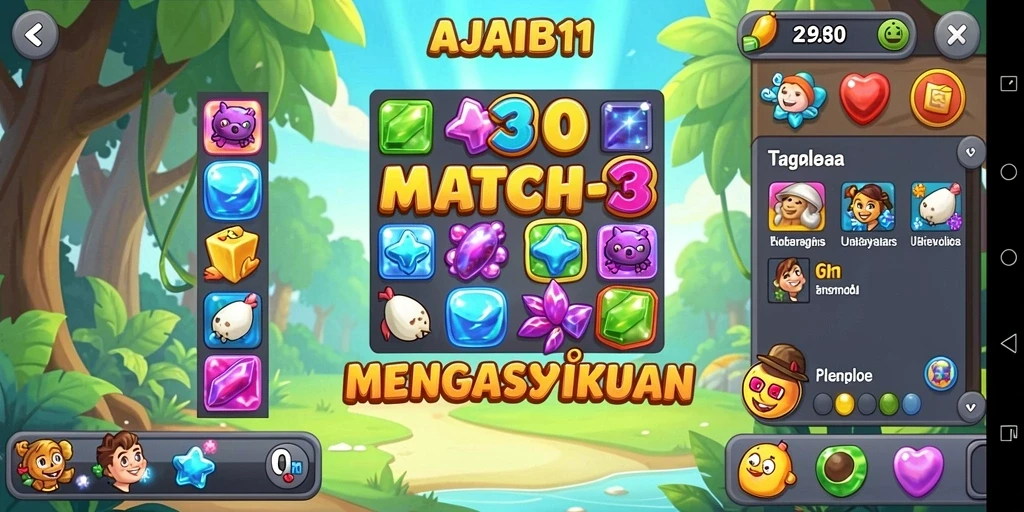 Tampak serunya gameplay AJAIB11 yang menantang dengan elemen elemen warna-warni.