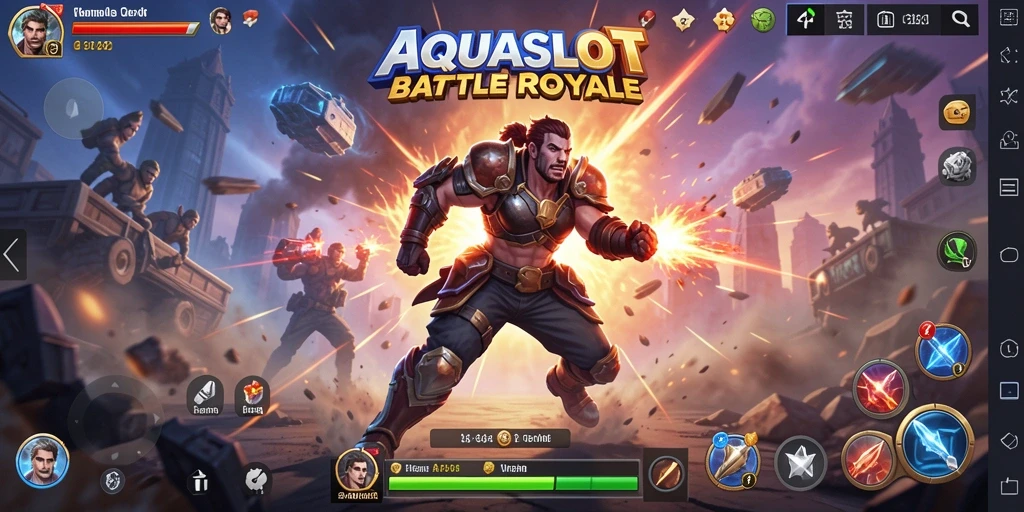 Screenshot gameplay AQUASLOT menampilkan aksi seru dalam pertempuran Battle Royale.