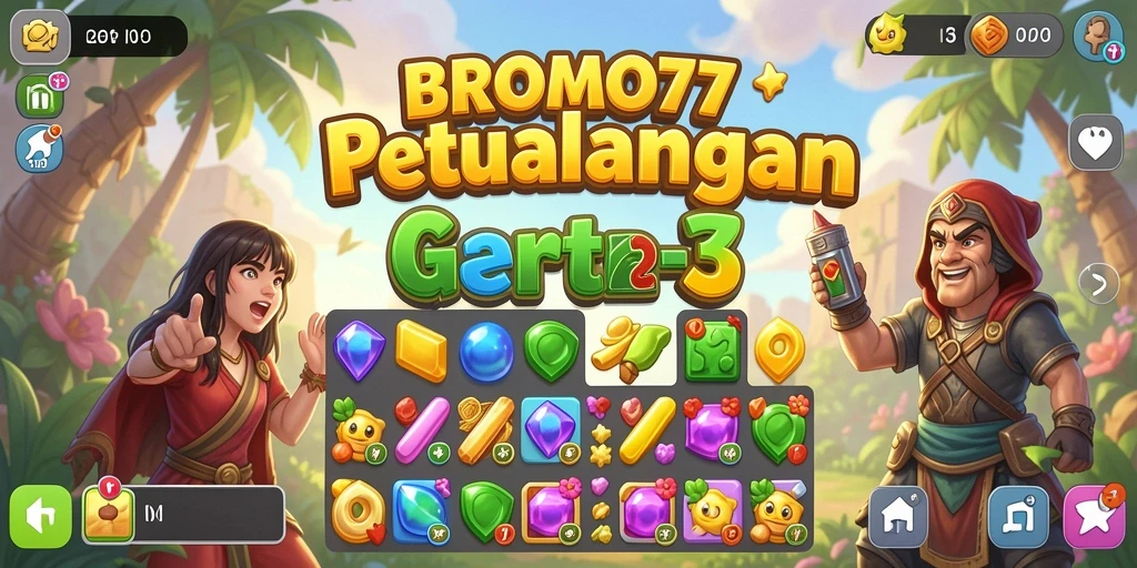 Tampilan gameplay seru di BROMO77 dengan objek Match-3.