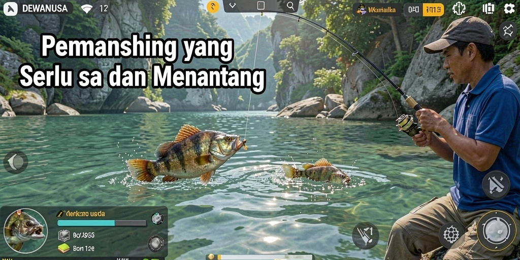 Screenshot DEWANUSA menunjukkan momen seru saat memancing di laut tropis.