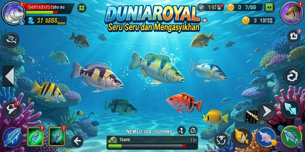 Gameplay DUNIAROYAL yang menampilkan aksi Tembak Ikan yang seru.