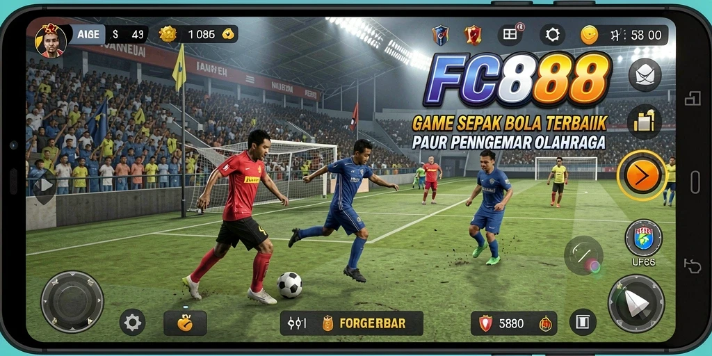 Screenshot FC888 menampilkan aksi pertandingan sepak bola yang mendebarkan.