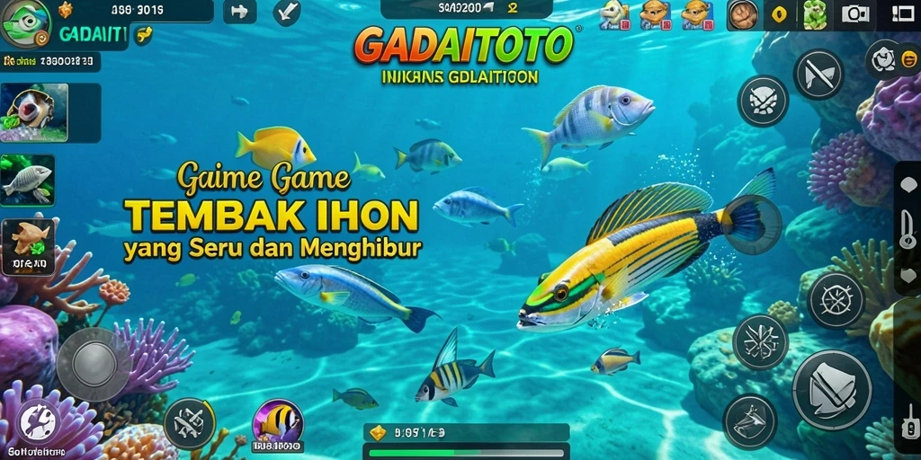 Tampilan screenshot utama GADAITOTO menampilkan aksi menembak ikan yang seru.
