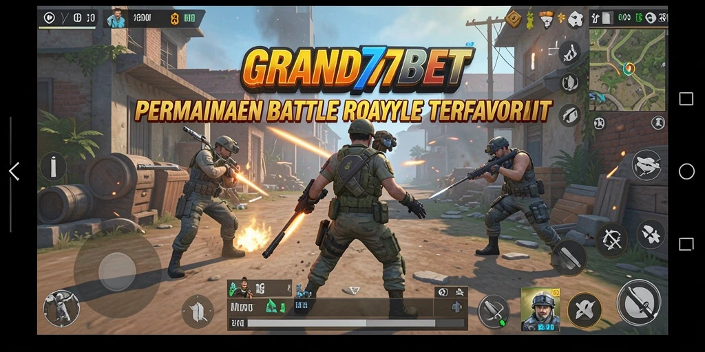 Tangkapan layar gameplay GRAND77BET menampilkan aksi seru Battle Royale.