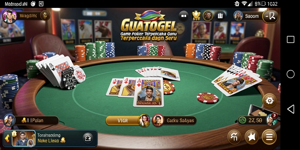 Tampilan gameplay GUATOGEL dengan pemain poker yang aktif dan seru.