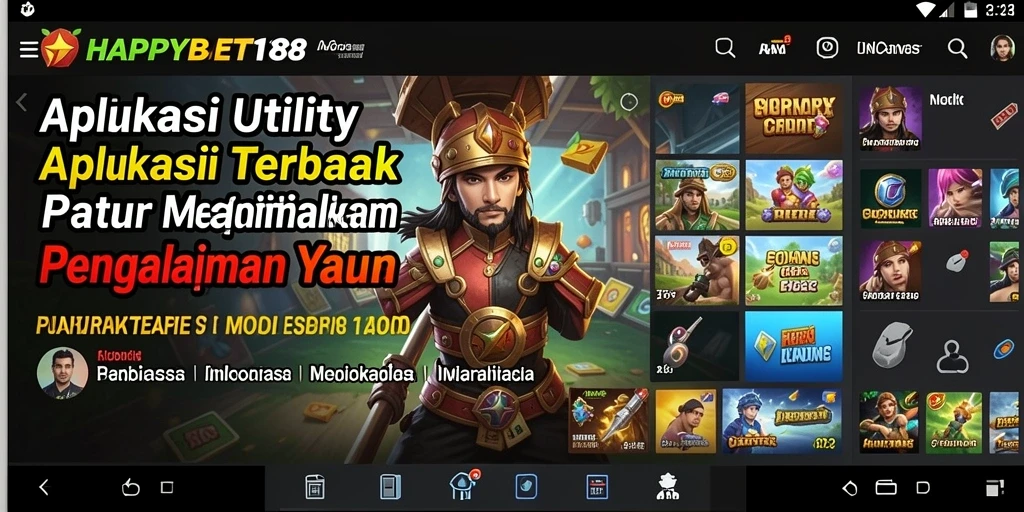 Screenshot utama HAPPYBET188 menampilkan antarmuka aplikasi Utility yang sederhana dan efektif.