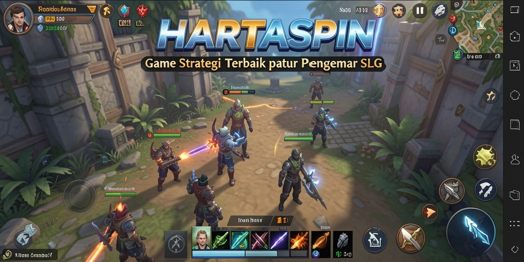 Screenshot HARTASPIN menunjukkan pertempuran yang mendebarkan dalam game SLG.