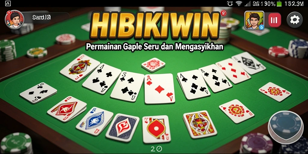 Screenshot gameplay HIBIKIWIN dengan tampilan papan Gaple yang menarik.
