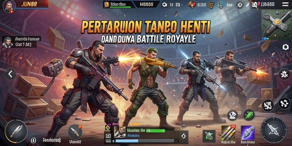 Screenshot gameplay JUN88 menampilkan pertempuran Battle Royale yang intens.