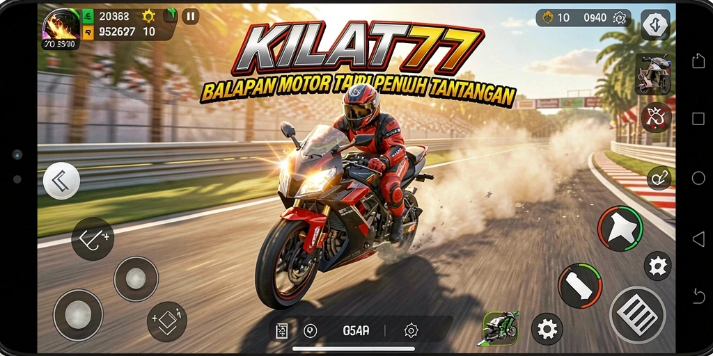 Screenshot KILAT77 menampilkan aksi balapan motor di trek menantang.