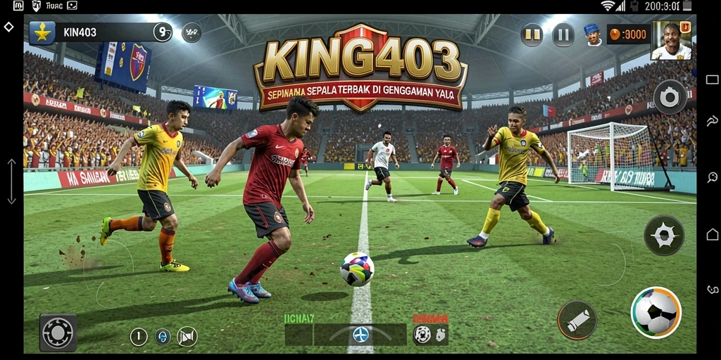 Tangkapan layar gameplay KING403 menunjukkan aksi mendebarkan di lapangan sepak bola.