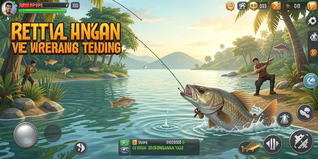 Tampilan gameplay RPVIP6 dengan grafis menakjubkan saat memancing.