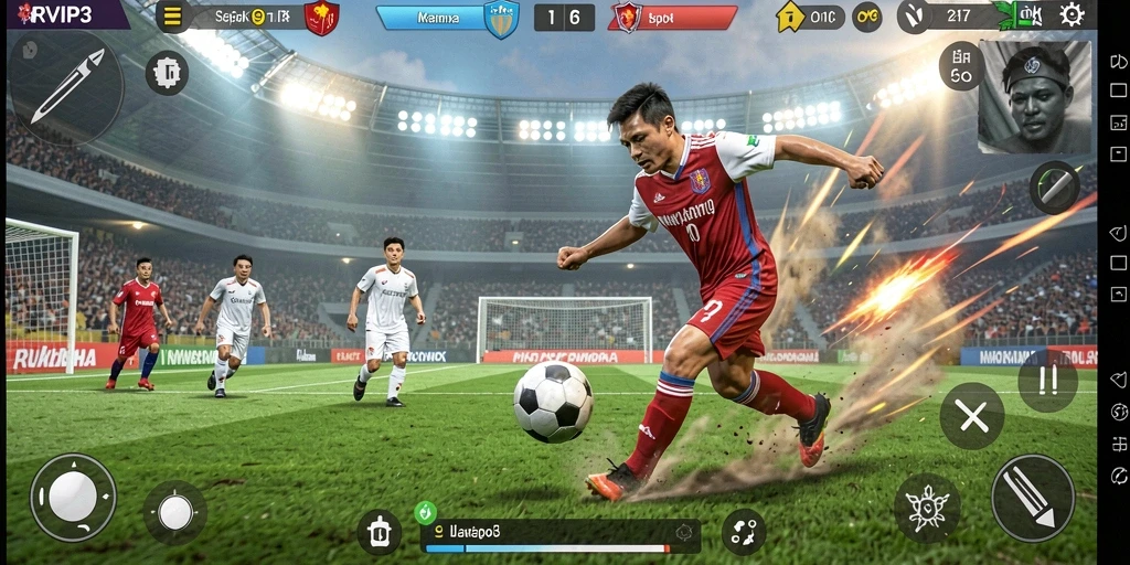 Tampilan menarik dari gameplay sepak bola RVIP3 yang menegangkan.