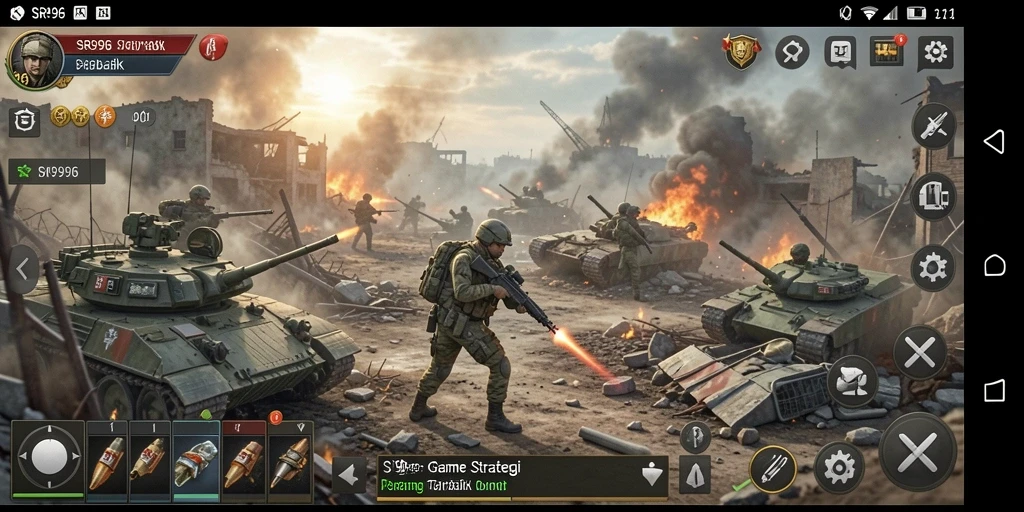 Screenshot gameplay SR996 menampilkan pertempuran strategi yang mendebarkan.