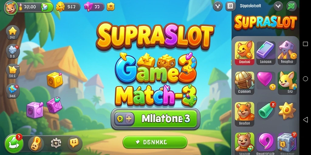Gameplay seru SUPRASLOT dengan aksi Match-3 yang menarik.