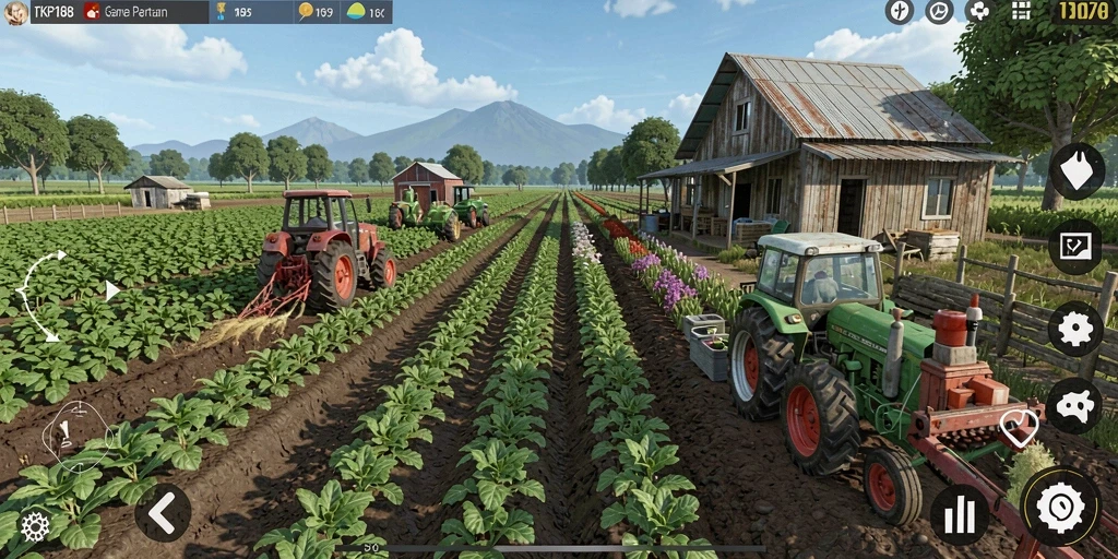 Tampilan gameplay seru di TKP188 dengan aktivitas bertani.